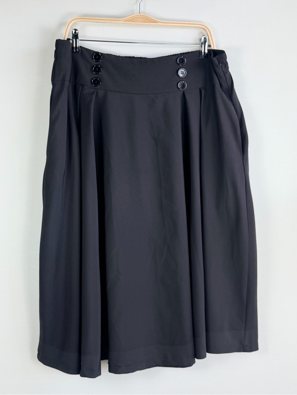 Belle Poque Black Pleated Midi Skirt Button High Waist Size 3XL